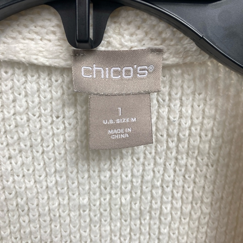 Chico's Travelers Knitted Cardigan Duster Open Fringe Sz 1 (M) White Long Sleeve - Picture 5 of 8